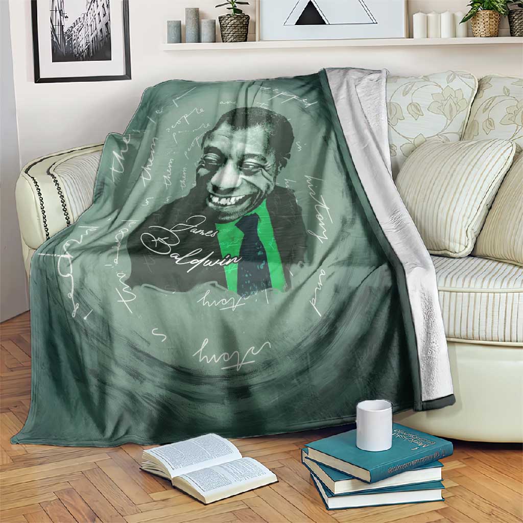 James Baldwin Blanket Green Handwritten Script Design Smiling Portrait Civil Rights and Literature - Wonder Print Shop