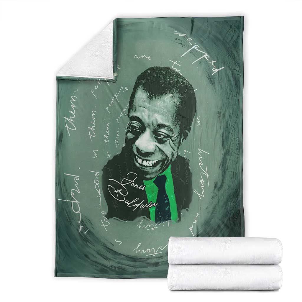 James Baldwin Blanket Green Handwritten Script Design Smiling Portrait Civil Rights and Literature - Wonder Print Shop