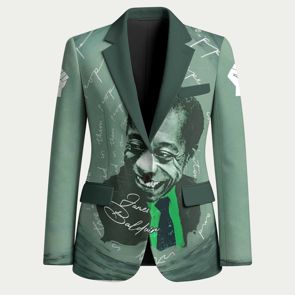 James Baldwin Blazer Green Handwritten Script Design Smiling Portrait Civil Rights and Literature - Wonder Print Shop