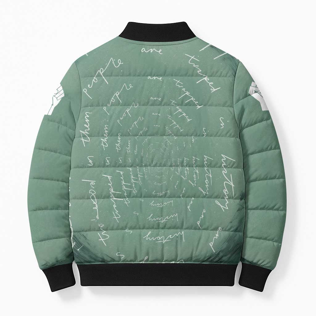 James Baldwin Bomber Puffer Jacket Green Handwritten Script Design Smiling Portrait Civil Rights and Literature - Wonder Print Shop