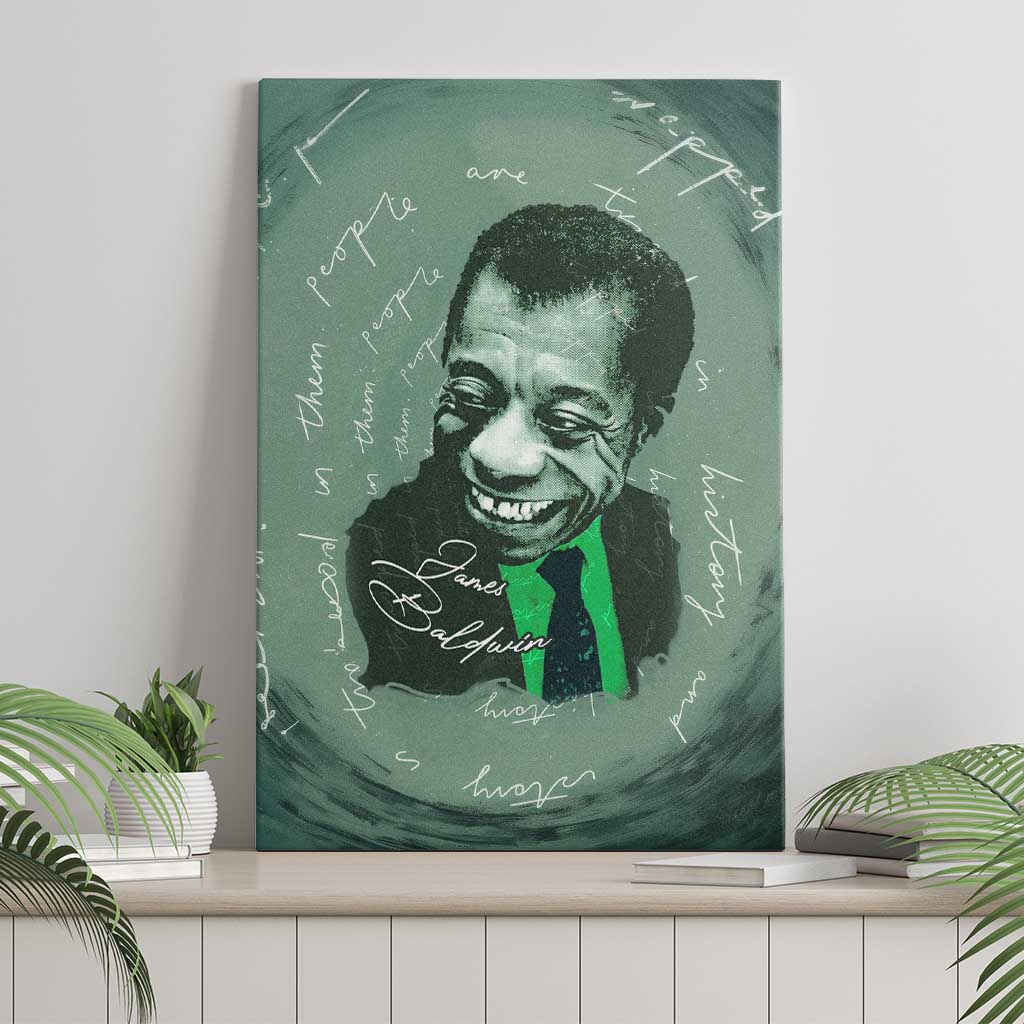 James Baldwin Canvas Wall Art Green Handwritten Script Design Smiling Portrait Civil Rights and Literature - Wonder Print Shop