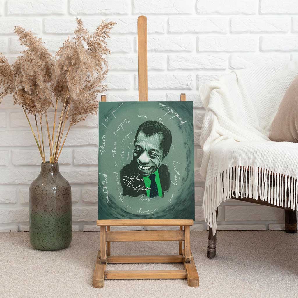 James Baldwin Canvas Wall Art Green Handwritten Script Design Smiling Portrait Civil Rights and Literature - Wonder Print Shop