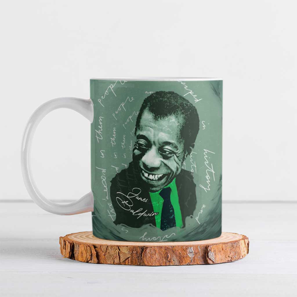 James Baldwin Ceramic Mug Green Handwritten Script Design Smiling Portrait Civil Rights and Literature - Wonder Print Shop