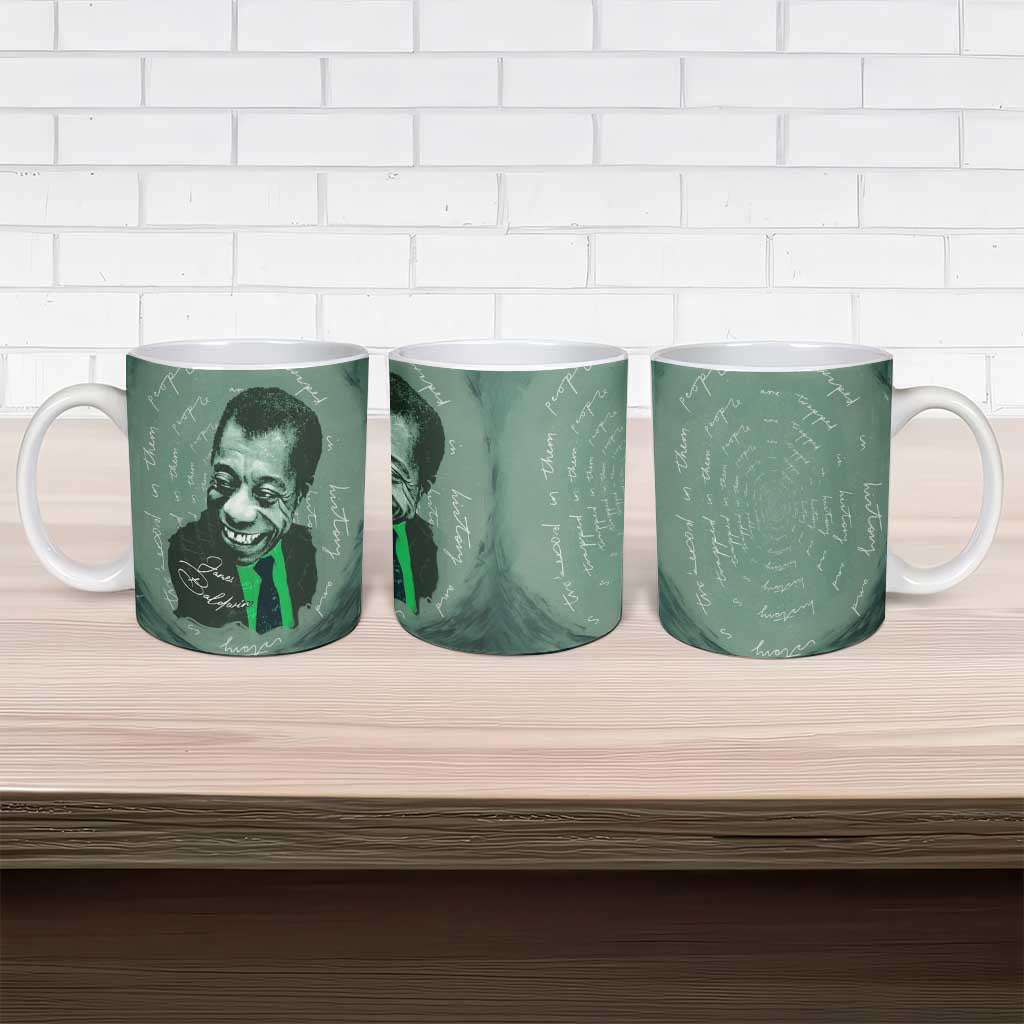 James Baldwin Ceramic Mug Green Handwritten Script Design Smiling Portrait Civil Rights and Literature - Wonder Print Shop