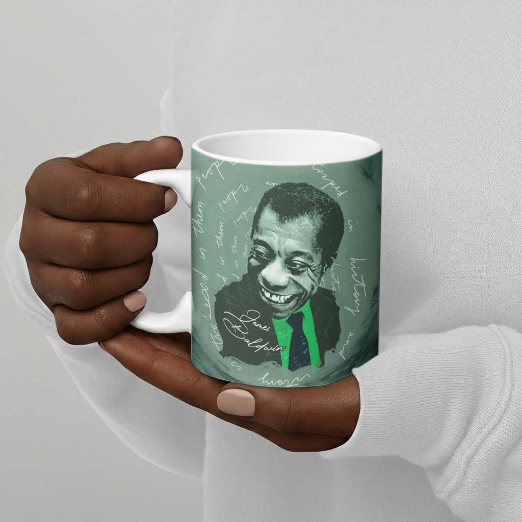 James Baldwin Ceramic Mug Green Handwritten Script Design Smiling Portrait Civil Rights and Literature - Wonder Print Shop