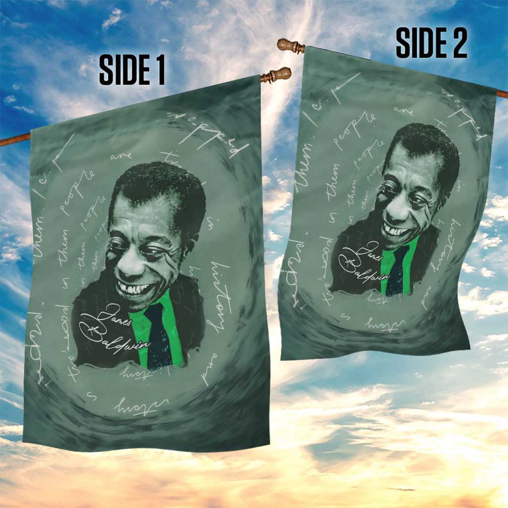 James Baldwin Garden Flag Green Handwritten Script Design Smiling Portrait Civil Rights and Literature - Wonder Print Shop