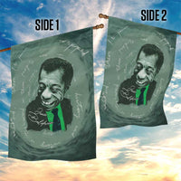 James Baldwin Garden Flag Green Handwritten Script Design Smiling Portrait Civil Rights and Literature - Wonder Print Shop