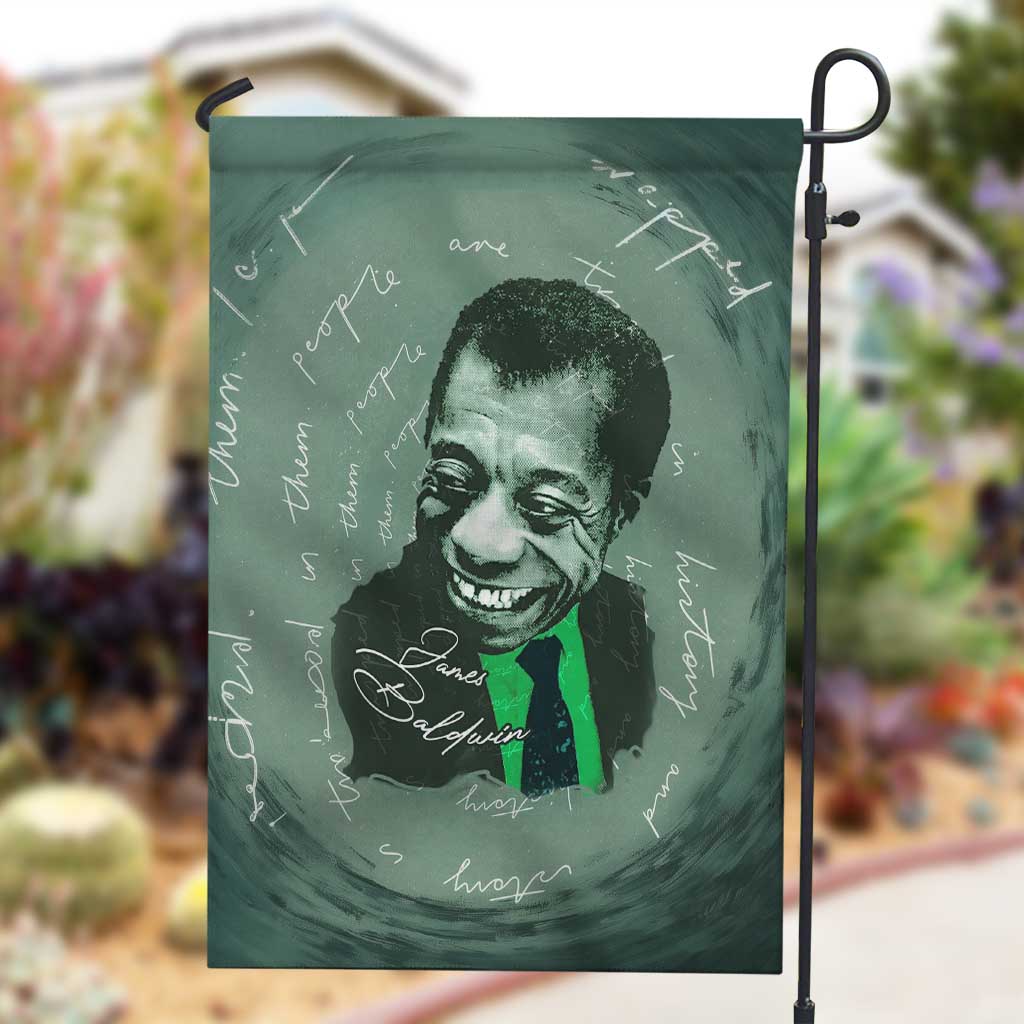 James Baldwin Garden Flag Green Handwritten Script Design Smiling Portrait Civil Rights and Literature - Wonder Print Shop