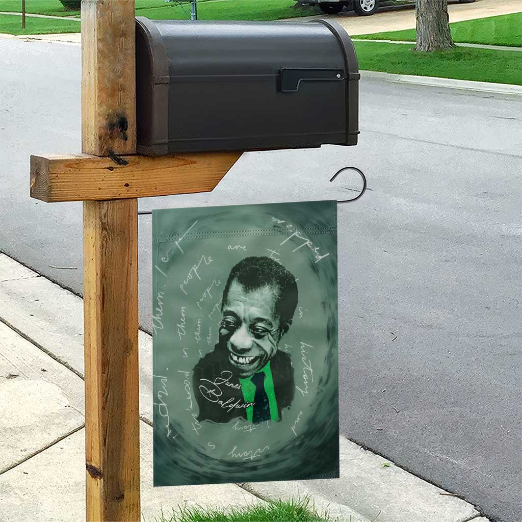James Baldwin Garden Flag Green Handwritten Script Design Smiling Portrait Civil Rights and Literature - Wonder Print Shop