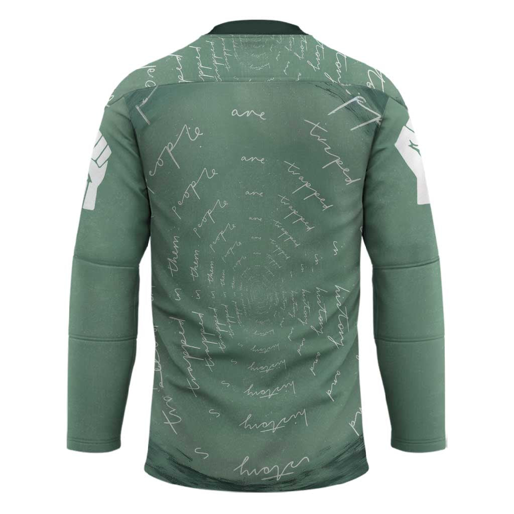 James Baldwin Hockey Jersey Green Handwritten Script Design Smiling Portrait Civil Rights and Literature - Wonder Print Shop
