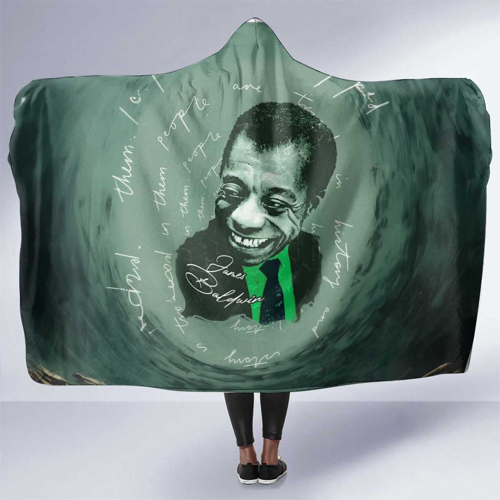 James Baldwin Hooded Blanket Green Handwritten Script Design Smiling Portrait Civil Rights and Literature - Wonder Print Shop
