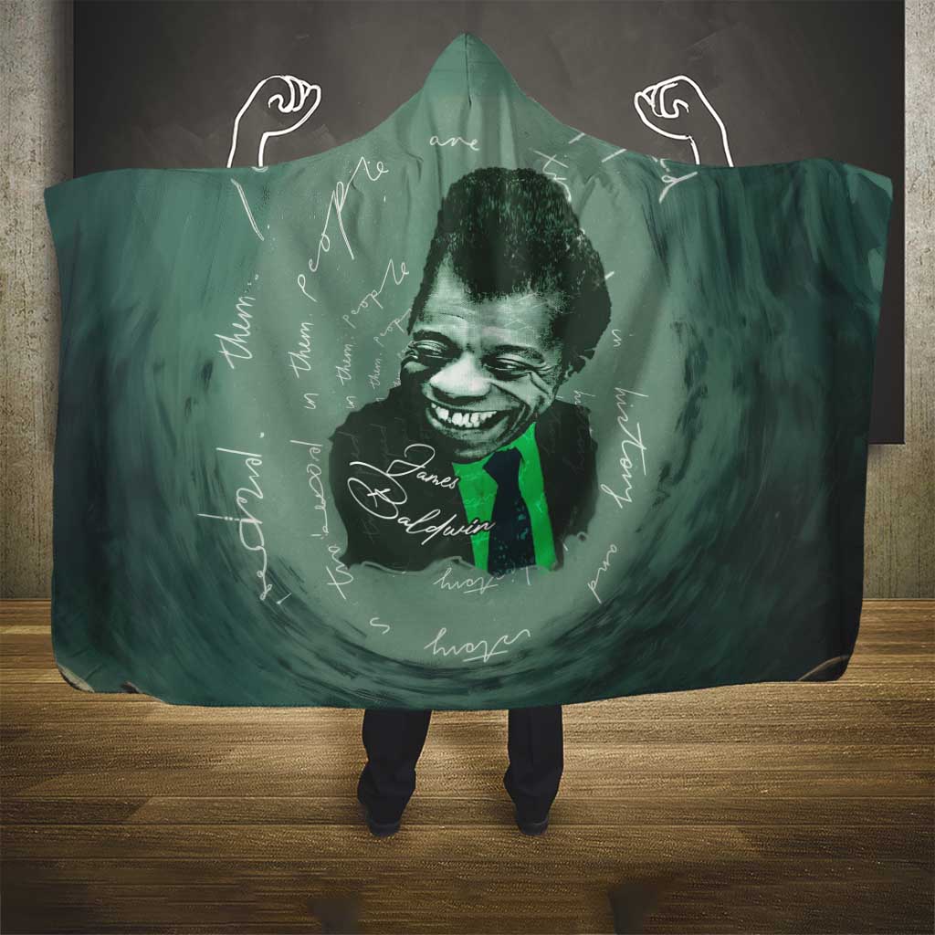 James Baldwin Hooded Blanket Green Handwritten Script Design Smiling Portrait Civil Rights and Literature - Wonder Print Shop