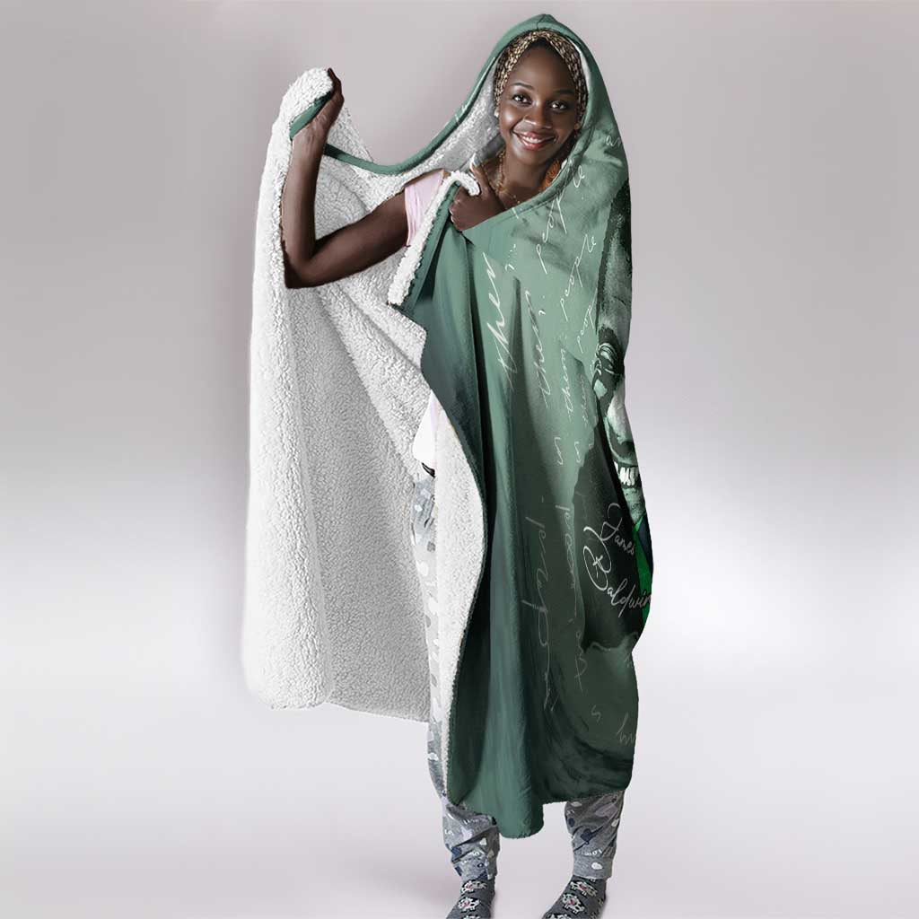 James Baldwin Hooded Blanket Green Handwritten Script Design Smiling Portrait Civil Rights and Literature - Wonder Print Shop