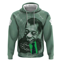 James Baldwin Hoodie Green Handwritten Script Design Smiling Portrait Civil Rights and Literature - Wonder Print Shop