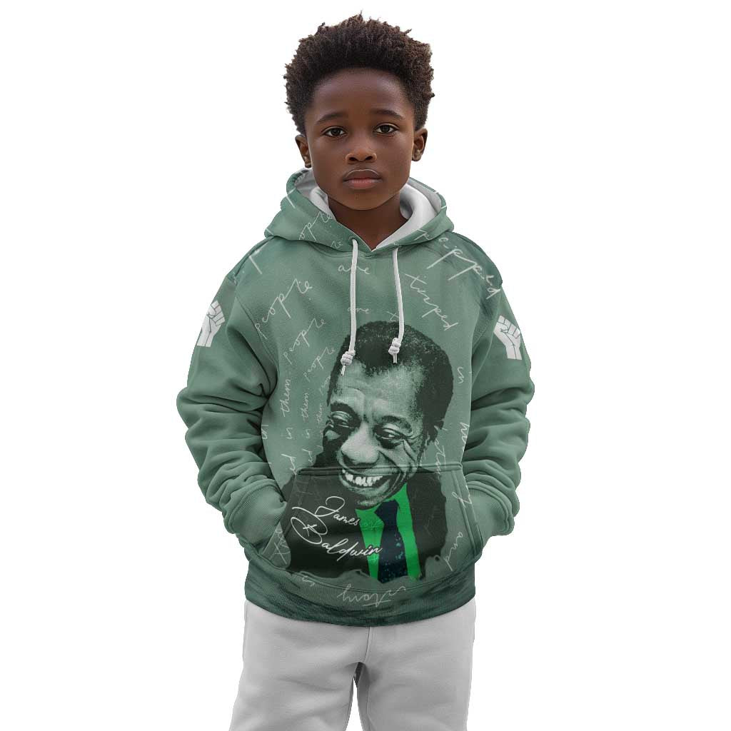James Baldwin Kid Hoodie Green Handwritten Script Design Smiling Portrait Civil Rights and Literature - Wonder Print Shop