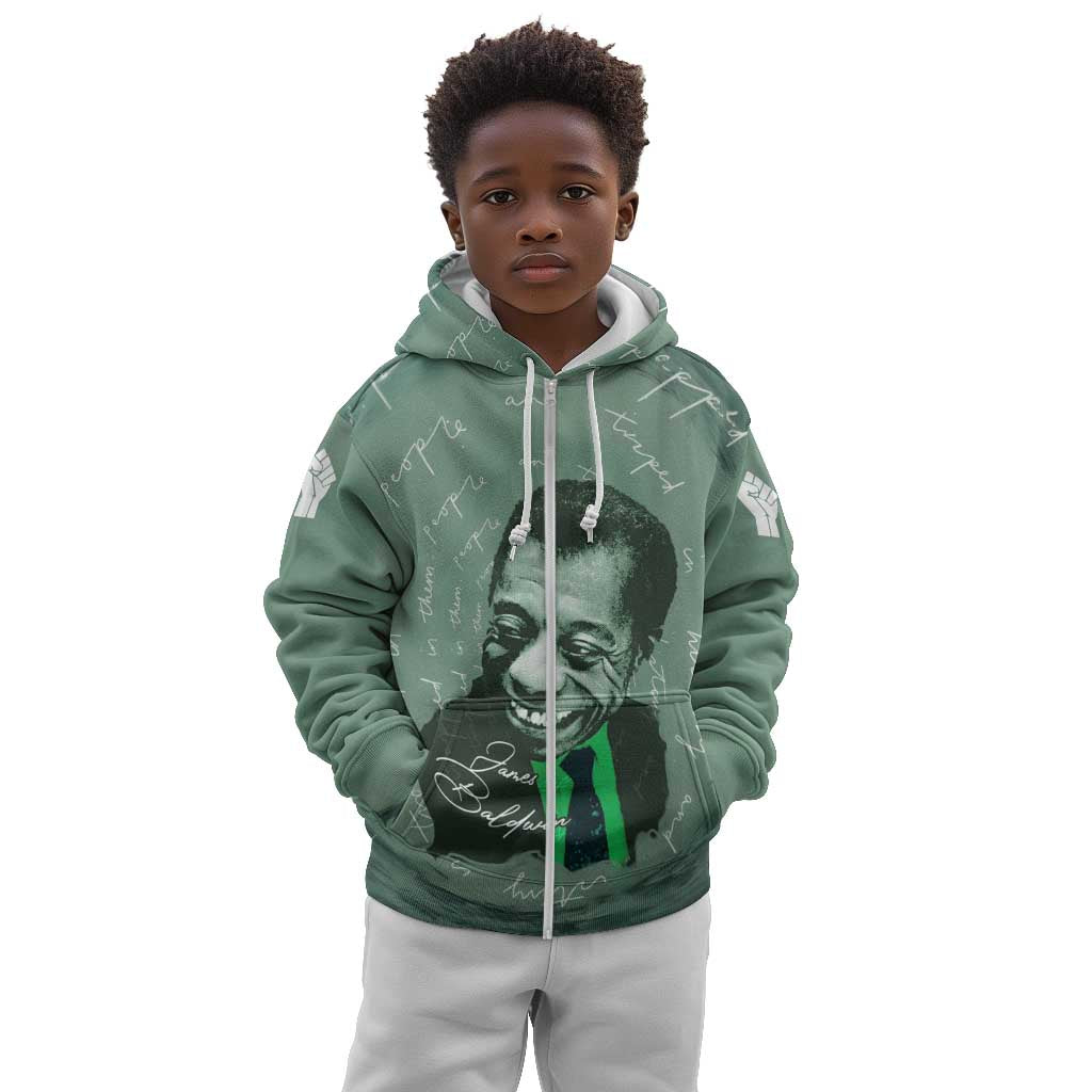 James Baldwin Kid Hoodie Green Handwritten Script Design Smiling Portrait Civil Rights and Literature - Wonder Print Shop