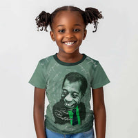 James Baldwin Kid T shirt Green Handwritten Script Design Smiling Portrait Civil Rights and Literature TS04
