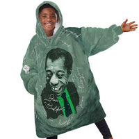 James Baldwin Kid Wearable Blanket Hoodie Green Handwritten Script Design Smiling Portrait Civil Rights and Literature - Wonder Print Shop