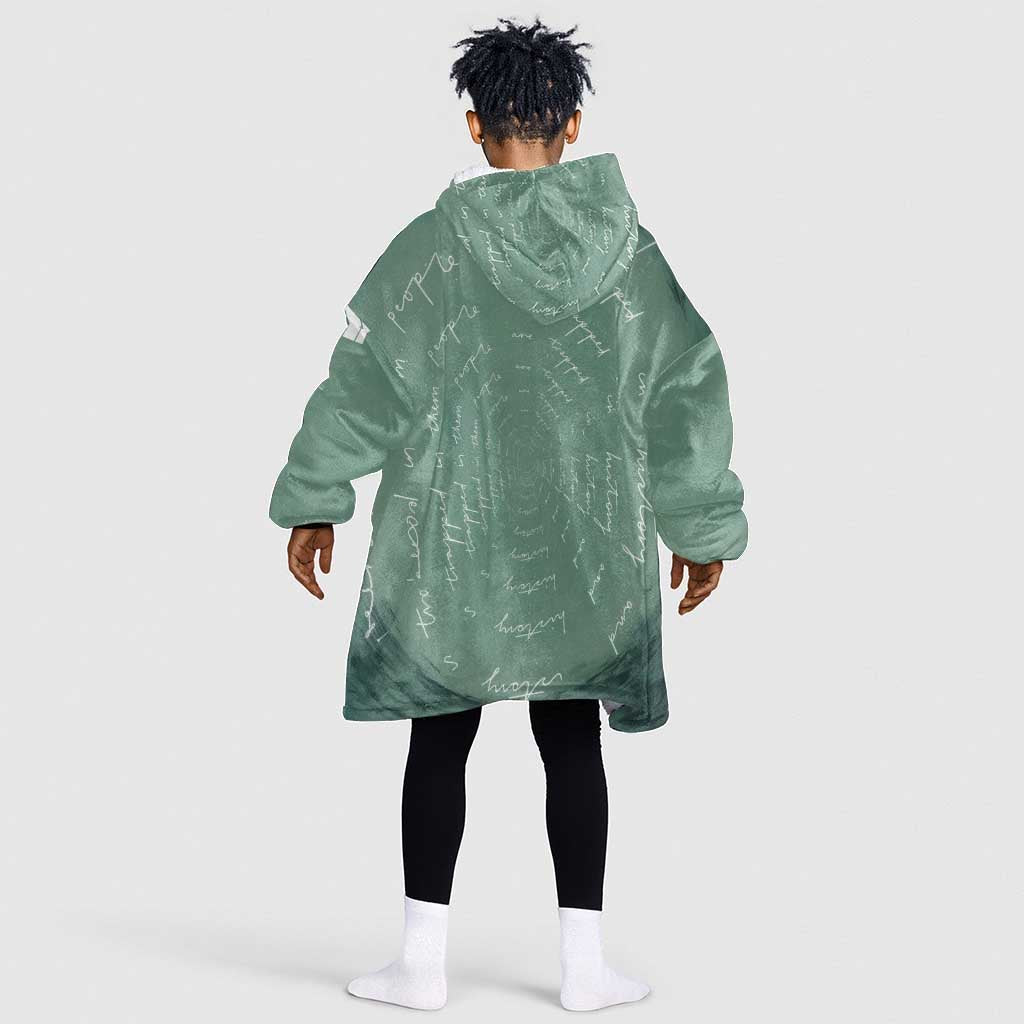James Baldwin Kid Wearable Blanket Hoodie Green Handwritten Script Design Smiling Portrait Civil Rights and Literature - Wonder Print Shop