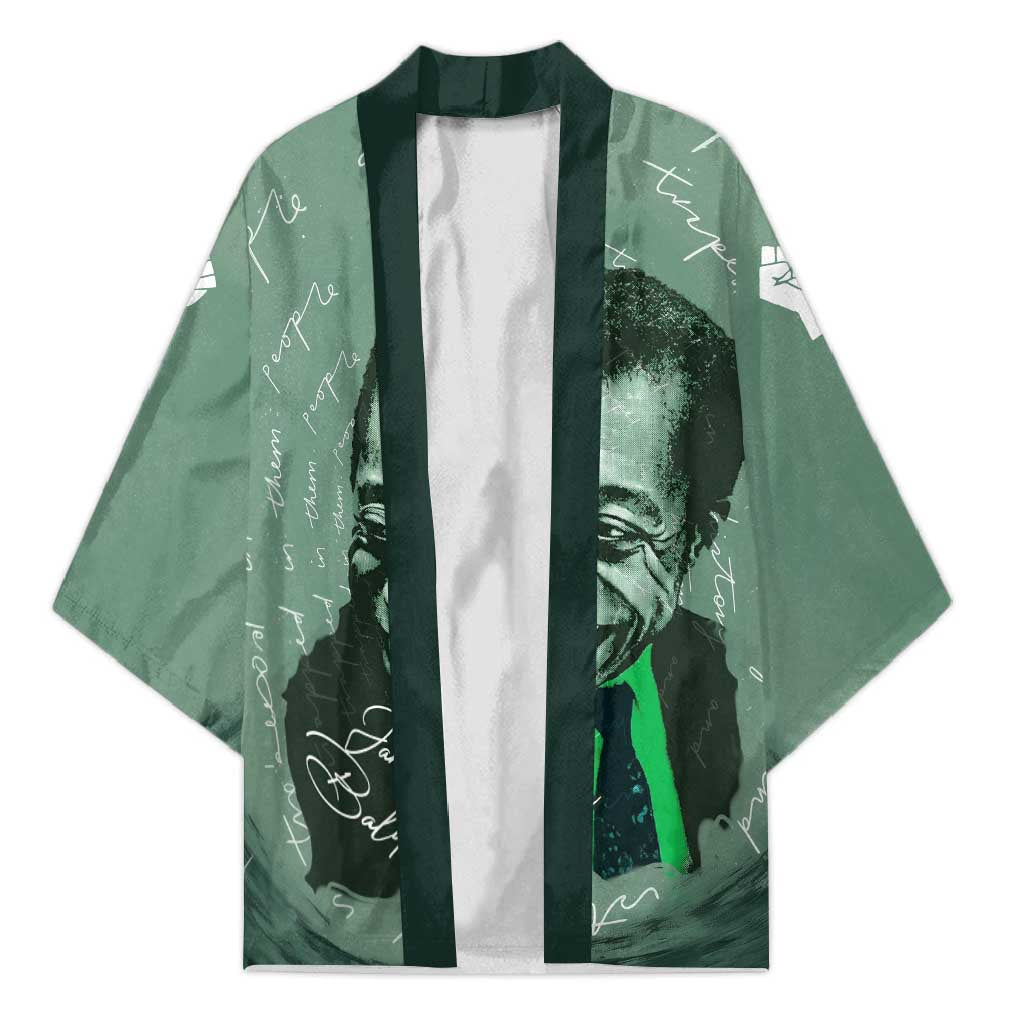James Baldwin Kimono Green Handwritten Script Design Smiling Portrait Civil Rights and Literature - Wonder Print Shop