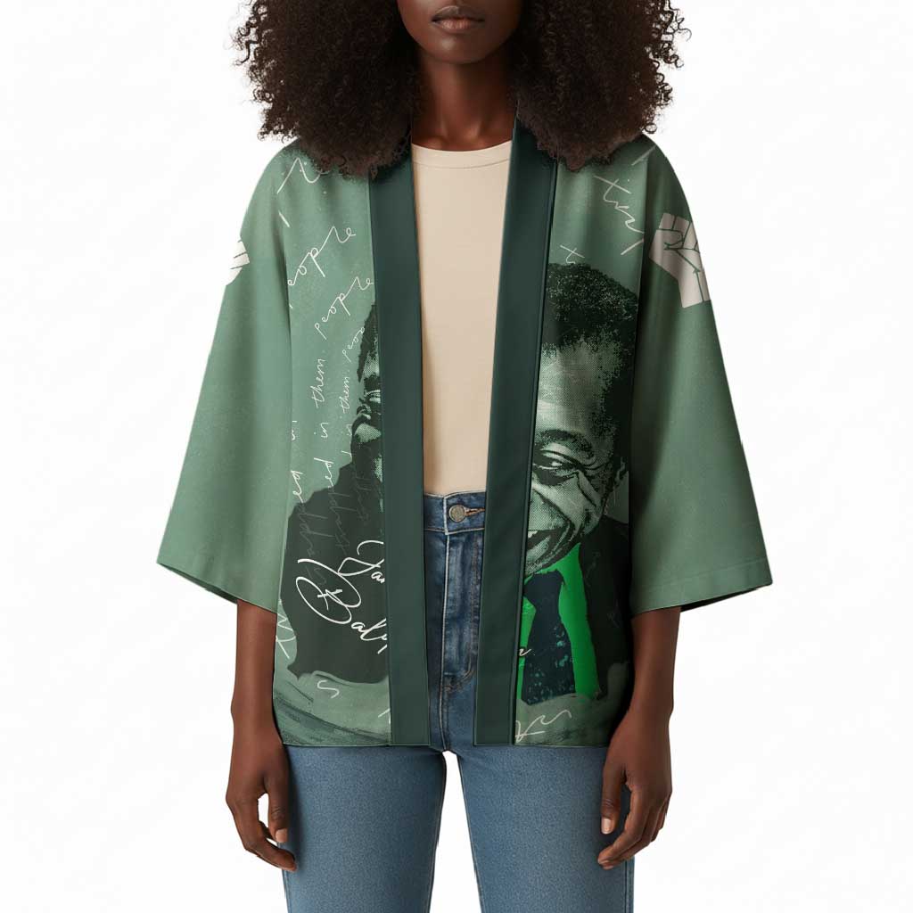 James Baldwin Kimono Green Handwritten Script Design Smiling Portrait Civil Rights and Literature - Wonder Print Shop