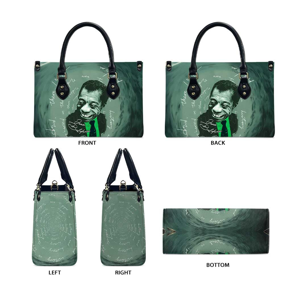 James Baldwin Leather Bag Green Handwritten Script Design Smiling Portrait Civil Rights and Literature - Wonder Print Shop