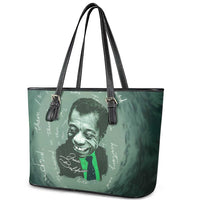 James Baldwin Leather Tote Bag Green Handwritten Script Design Smiling Portrait Civil Rights and Literature - Wonder Print Shop