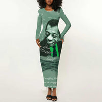 James Baldwin Long Sleeve Bodycon Dress Green Handwritten Script Design Smiling Portrait Civil Rights and Literature - Wonder Print Shop