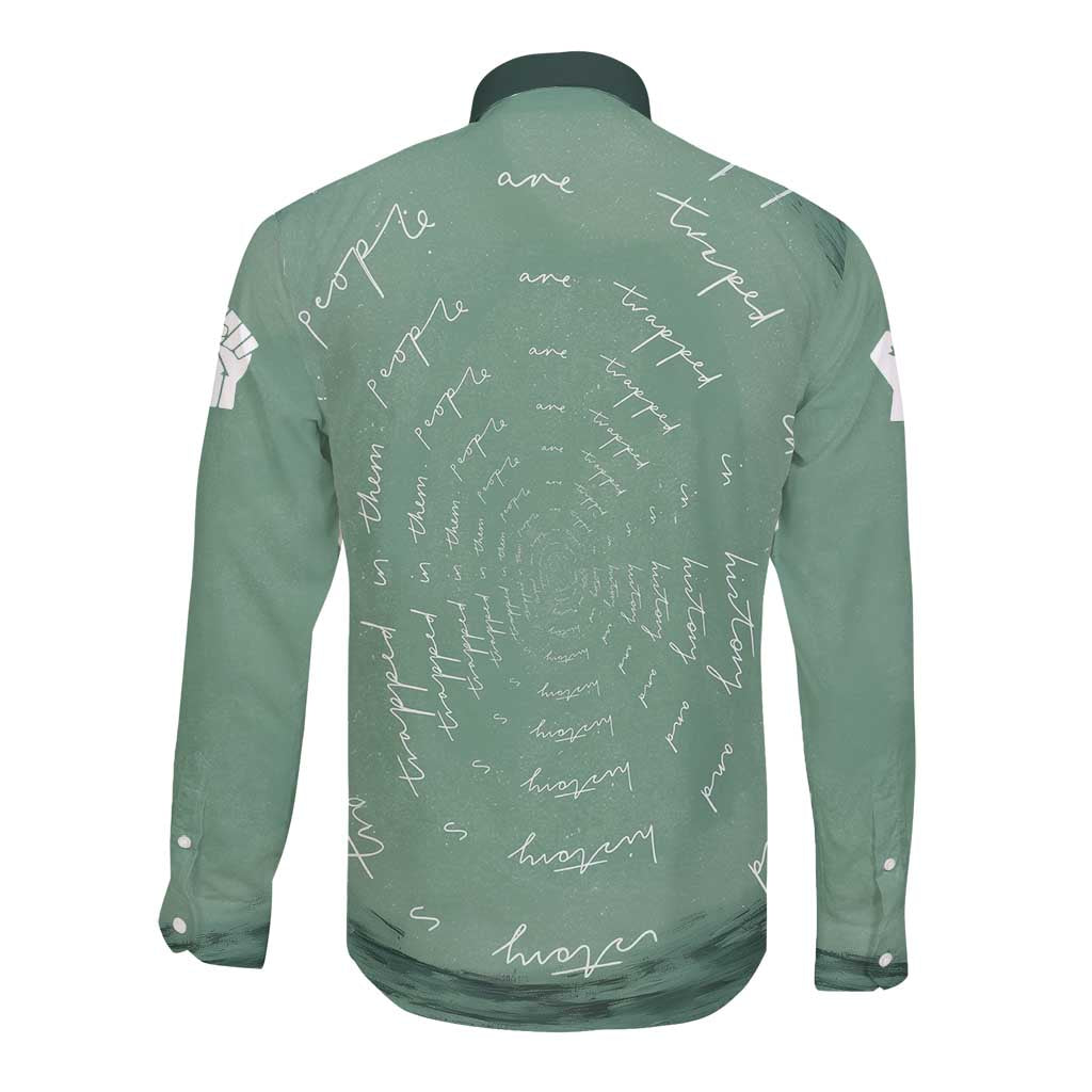 James Baldwin Long Sleeve Button Shirt Green Handwritten Script Design Smiling Portrait Civil Rights and Literature - Wonder Print Shop