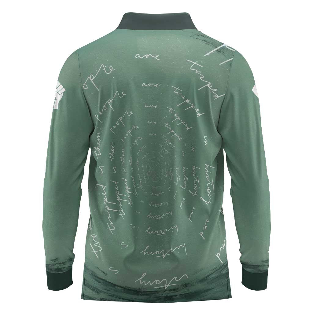 James Baldwin Long Sleeve Polo Shirt Green Handwritten Script Design Smiling Portrait Civil Rights and Literature - Wonder Print Shop