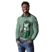 James Baldwin Long Sleeve Polo Shirt Green Handwritten Script Design Smiling Portrait Civil Rights and Literature - Wonder Print Shop