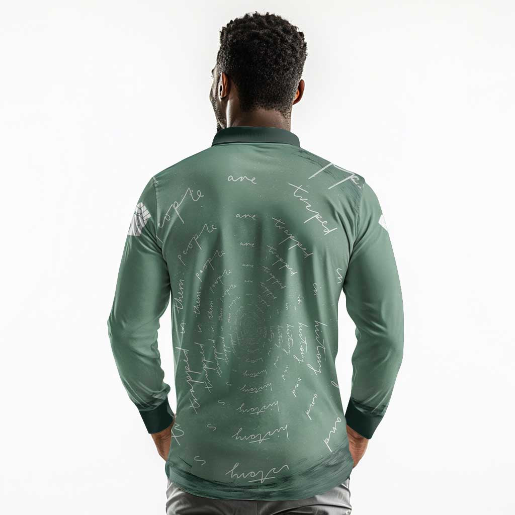 James Baldwin Long Sleeve Polo Shirt Green Handwritten Script Design Smiling Portrait Civil Rights and Literature - Wonder Print Shop