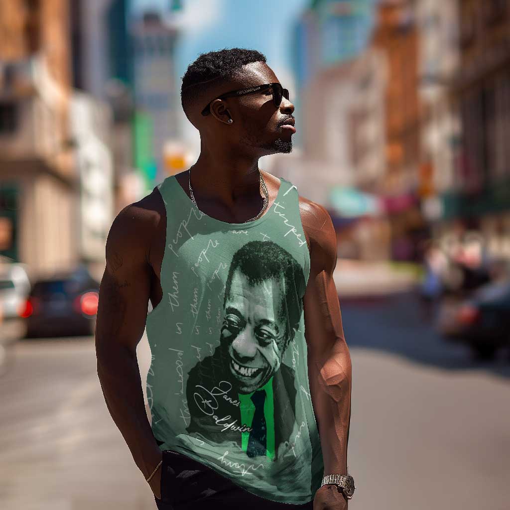 James Baldwin Men Tank Top Green Handwritten Script Design Smiling Portrait Civil Rights and Literature - Wonder Print Shop