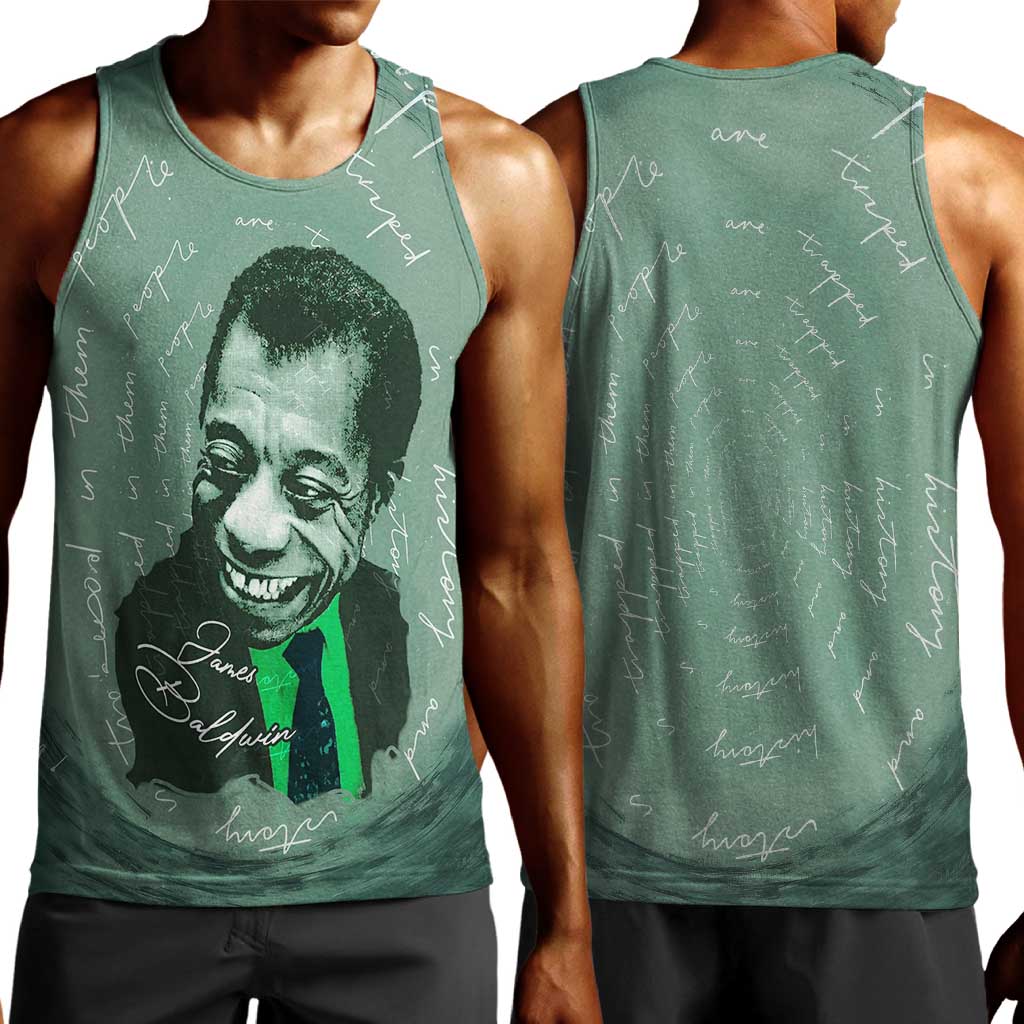 James Baldwin Men Tank Top Green Handwritten Script Design Smiling Portrait Civil Rights and Literature - Wonder Print Shop