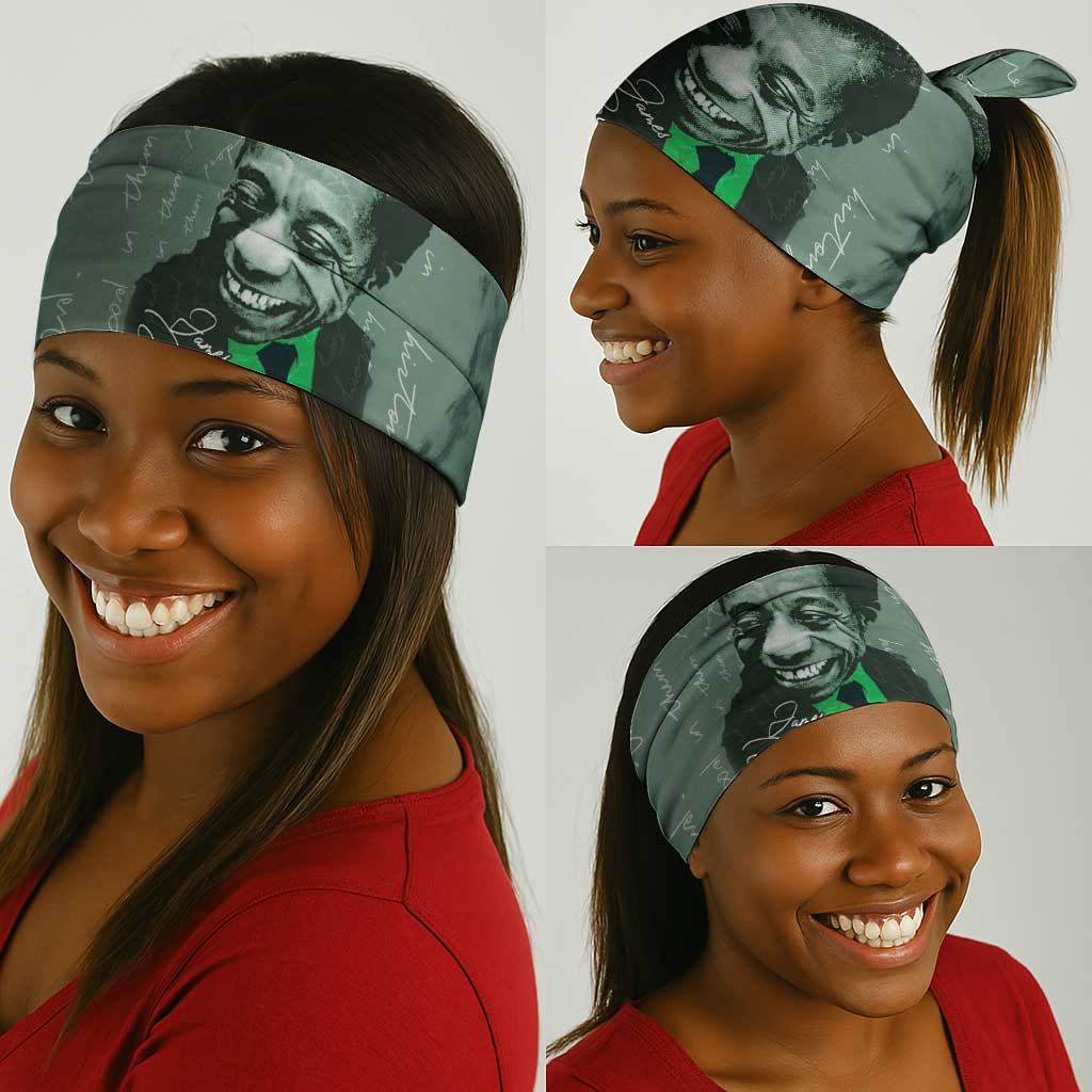 James Baldwin Neck Gaiter Green Handwritten Script Design Smiling Portrait Civil Rights and Literature - Wonder Print Shop