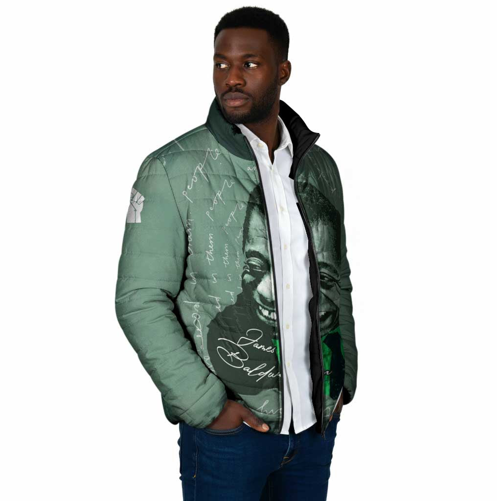 James Baldwin Padded Jacket Green Handwritten Script Design Smiling Portrait Civil Rights and Literature - Wonder Print Shop