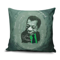 James Baldwin Pillow Cover Green Handwritten Script Design Smiling Portrait Civil Rights and Literature - Wonder Print Shop