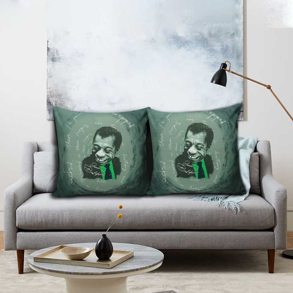 James Baldwin Pillow Cover Green Handwritten Script Design Smiling Portrait Civil Rights and Literature - Wonder Print Shop