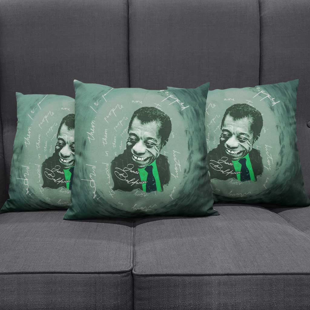 James Baldwin Pillow Cover Green Handwritten Script Design Smiling Portrait Civil Rights and Literature - Wonder Print Shop