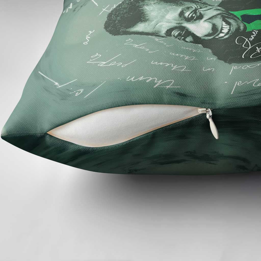 James Baldwin Pillow Cover Green Handwritten Script Design Smiling Portrait Civil Rights and Literature - Wonder Print Shop