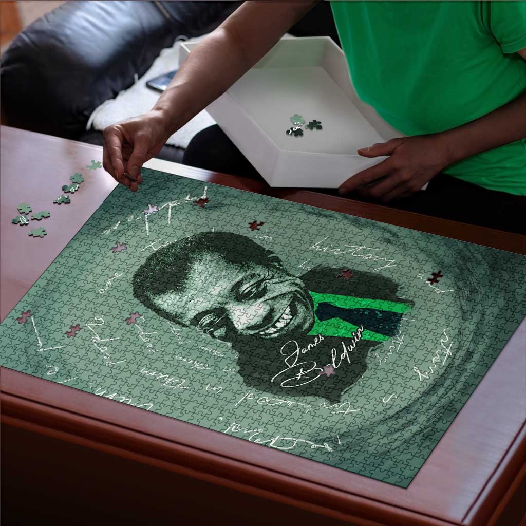 James Baldwin Puzzle Green Handwritten Script Design Smiling Portrait Civil Rights and Literature - Wonder Print Shop