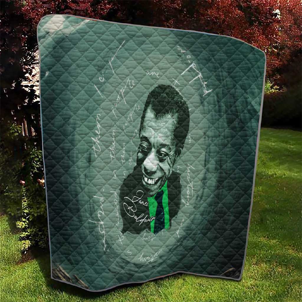 James Baldwin Quilt Green Handwritten Script Design Smiling Portrait Civil Rights and Literature - Wonder Print Shop