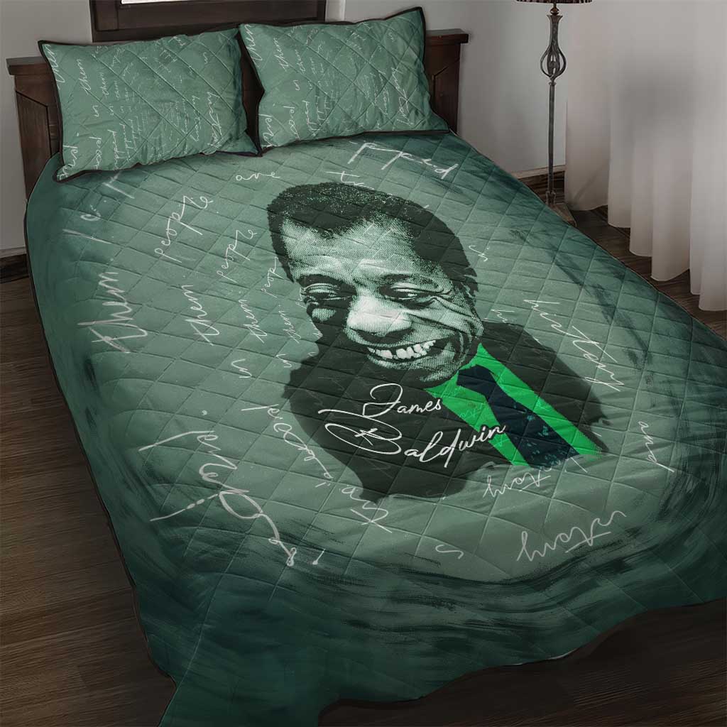 James Baldwin Quilt Bed Set Green Handwritten Script Design Smiling Portrait Civil Rights and Literature - Wonder Print Shop