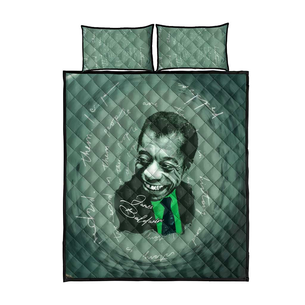James Baldwin Quilt Bed Set Green Handwritten Script Design Smiling Portrait Civil Rights and Literature - Wonder Print Shop