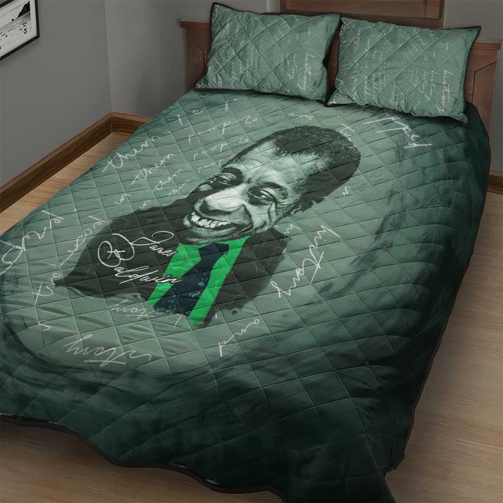 James Baldwin Quilt Bed Set Green Handwritten Script Design Smiling Portrait Civil Rights and Literature - Wonder Print Shop