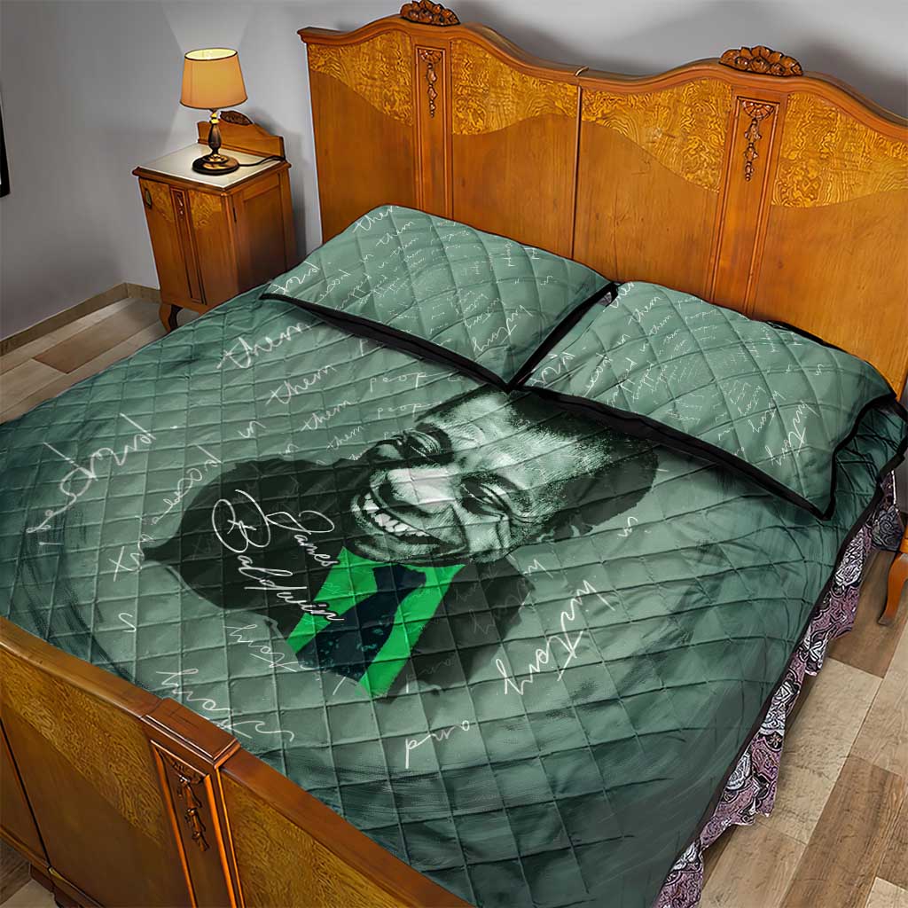 James Baldwin Quilt Bed Set Green Handwritten Script Design Smiling Portrait Civil Rights and Literature - Wonder Print Shop