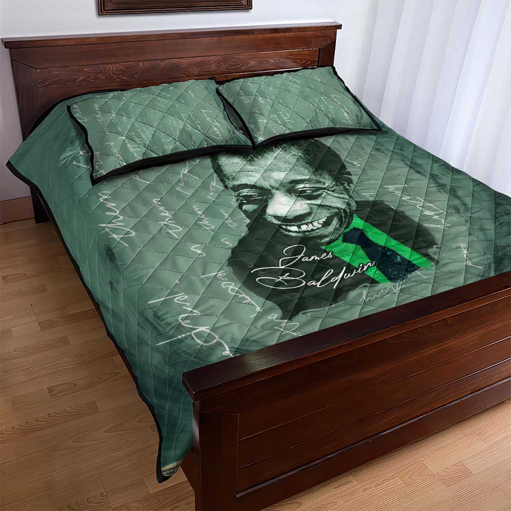 James Baldwin Quilt Bed Set Green Handwritten Script Design Smiling Portrait Civil Rights and Literature - Wonder Print Shop
