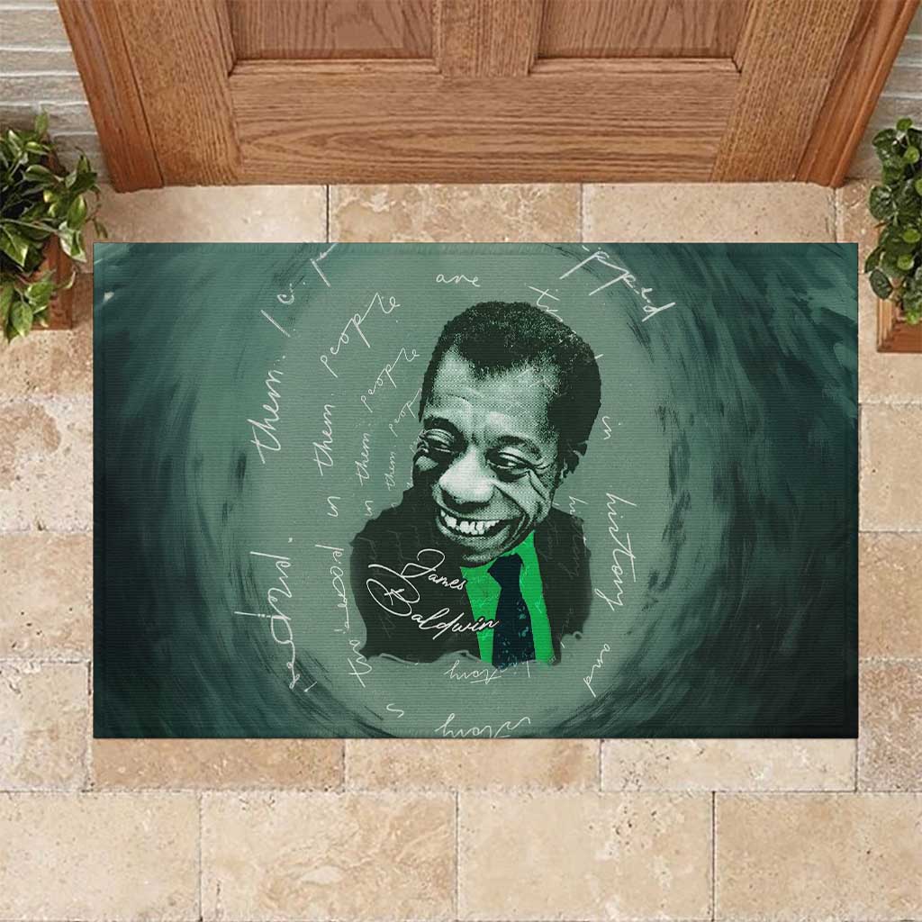 James Baldwin Rubber Doormat Green Handwritten Script Design Smiling Portrait Civil Rights and Literature - Wonder Print Shop