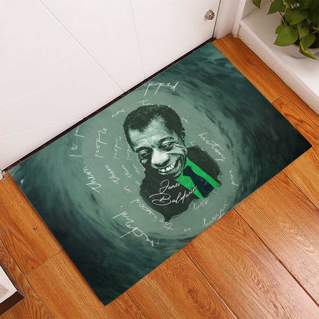 James Baldwin Rubber Doormat Green Handwritten Script Design Smiling Portrait Civil Rights and Literature - Wonder Print Shop