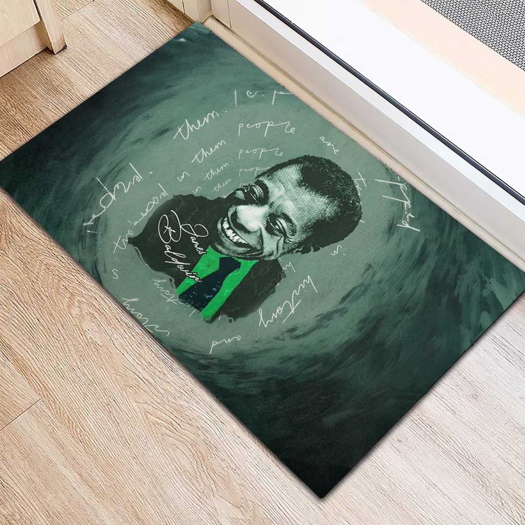 James Baldwin Rubber Doormat Green Handwritten Script Design Smiling Portrait Civil Rights and Literature - Wonder Print Shop